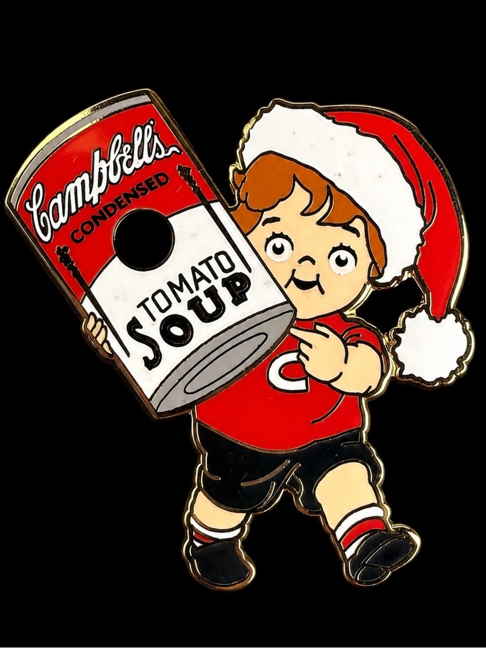 Campbell’s Tomato Soup Christmas Kid Santa Holiday Collectible Brooch Pin